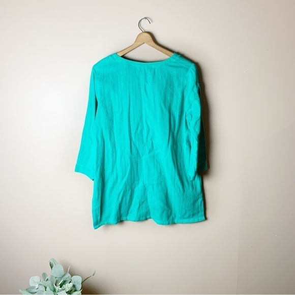 [Soft Surroundings] Aqua Green/Blue Beaded Embroidered Boho 3/4 Sleeve Top - Picture 6 of 8